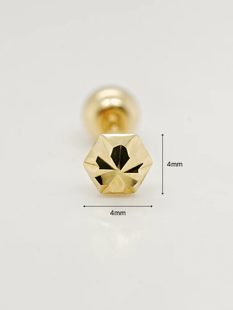 14K Solid Gold Shining Hexagonal Cutting Cartilage Earring 20G - Image 12