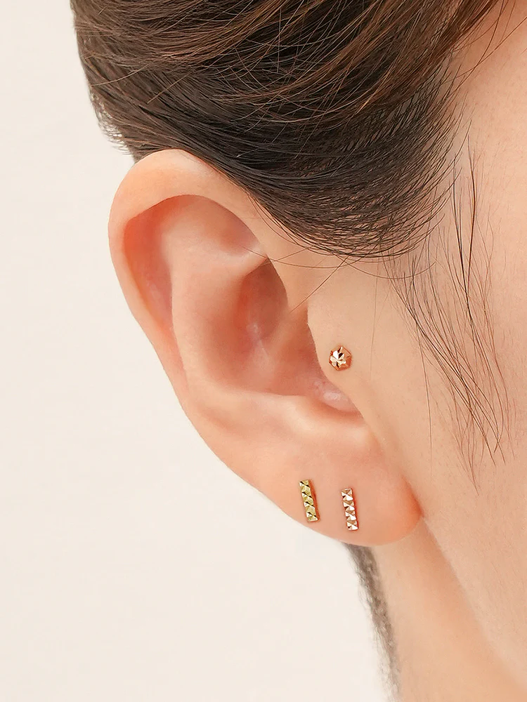 14K Solid Gold Shining Hexagonal Cutting Cartilage Earring 20G - Image 14