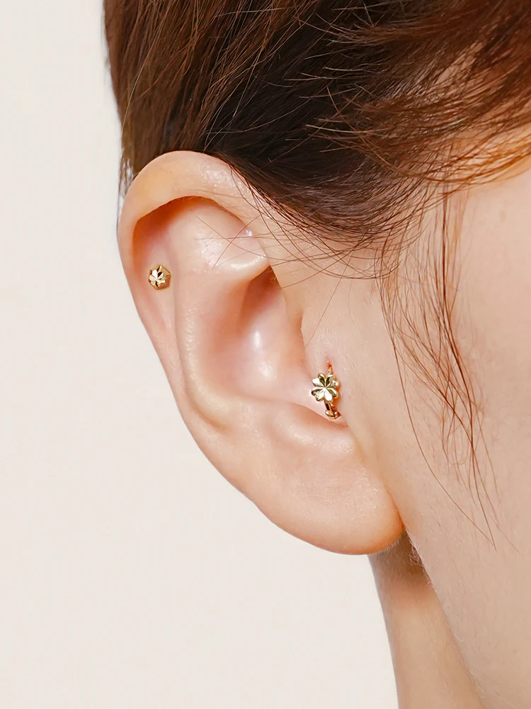 14K Solid Gold Shining Hexagonal Cutting Cartilage Earring 20G - Image 16