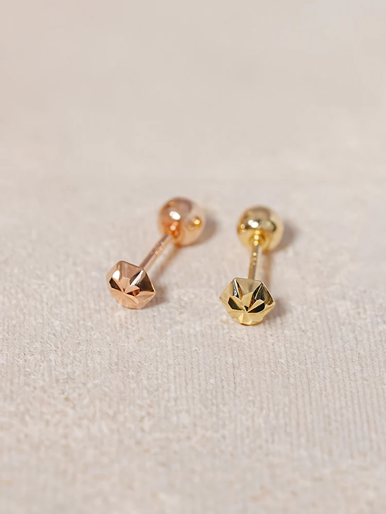 14K Solid Gold Shining Hexagonal Cutting Cartilage Earring 20G - Image 3