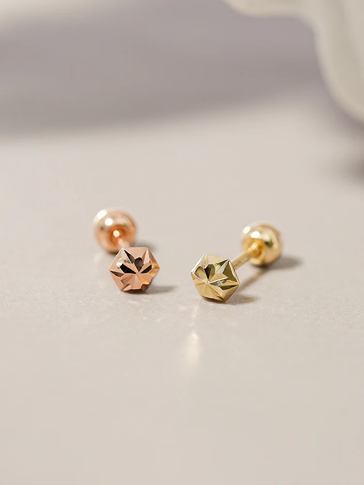 14K Solid Gold Shining Hexagonal Cutting Cartilage Earring 20G - Image 4