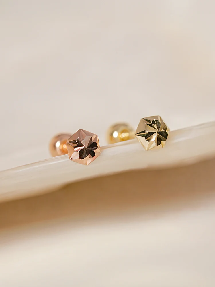 14K Solid Gold Shining Hexagonal Cutting Cartilage Earring 20G - Image 5