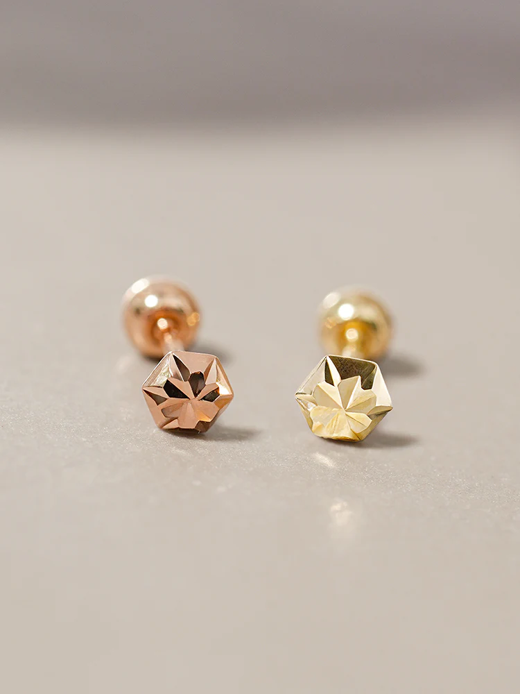 14K Solid Gold Shining Hexagonal Cutting Cartilage Earring 20G - Image 6