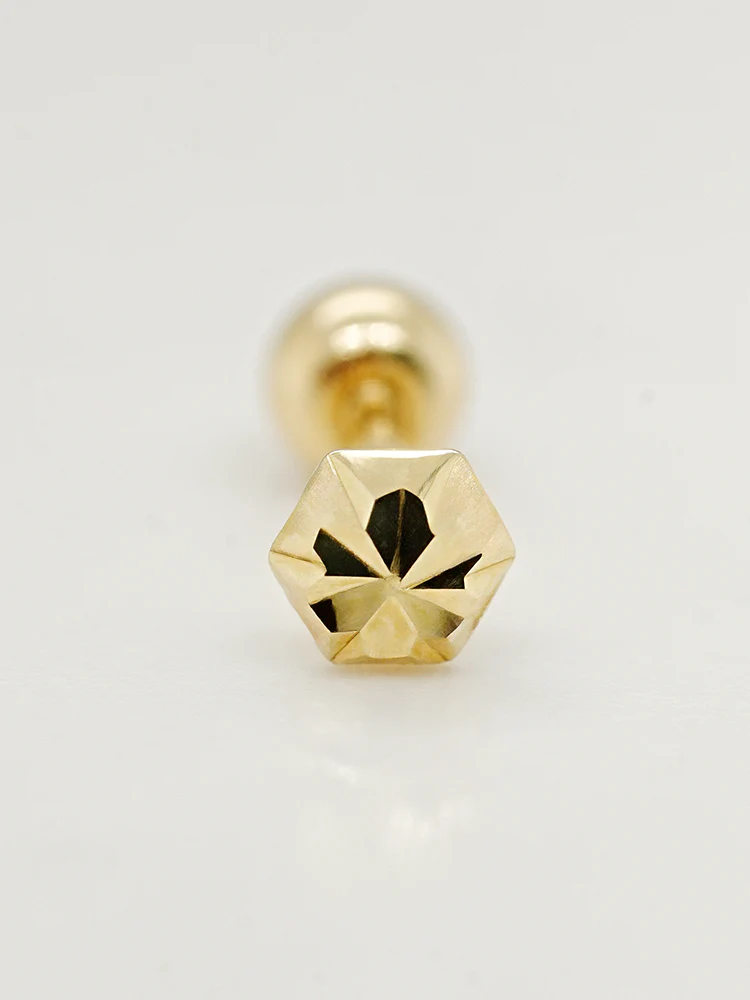 14K Solid Gold Shining Hexagonal Cutting Cartilage Earring 20G - Image 7