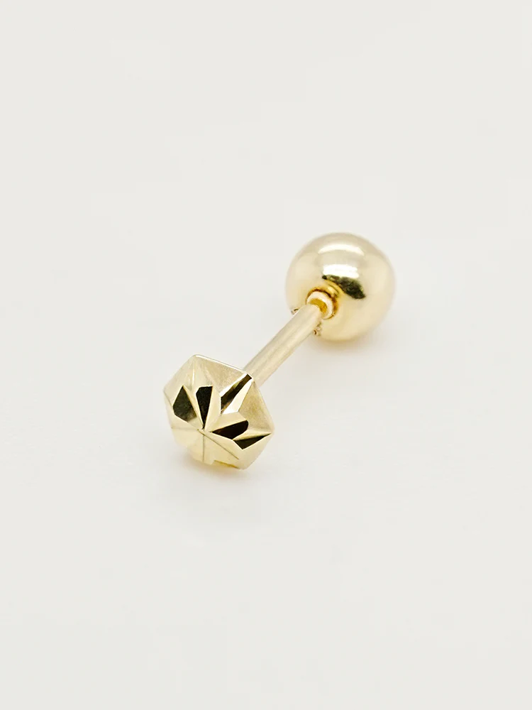 14K Solid Gold Shining Hexagonal Cutting Cartilage Earring 20G - Image 8