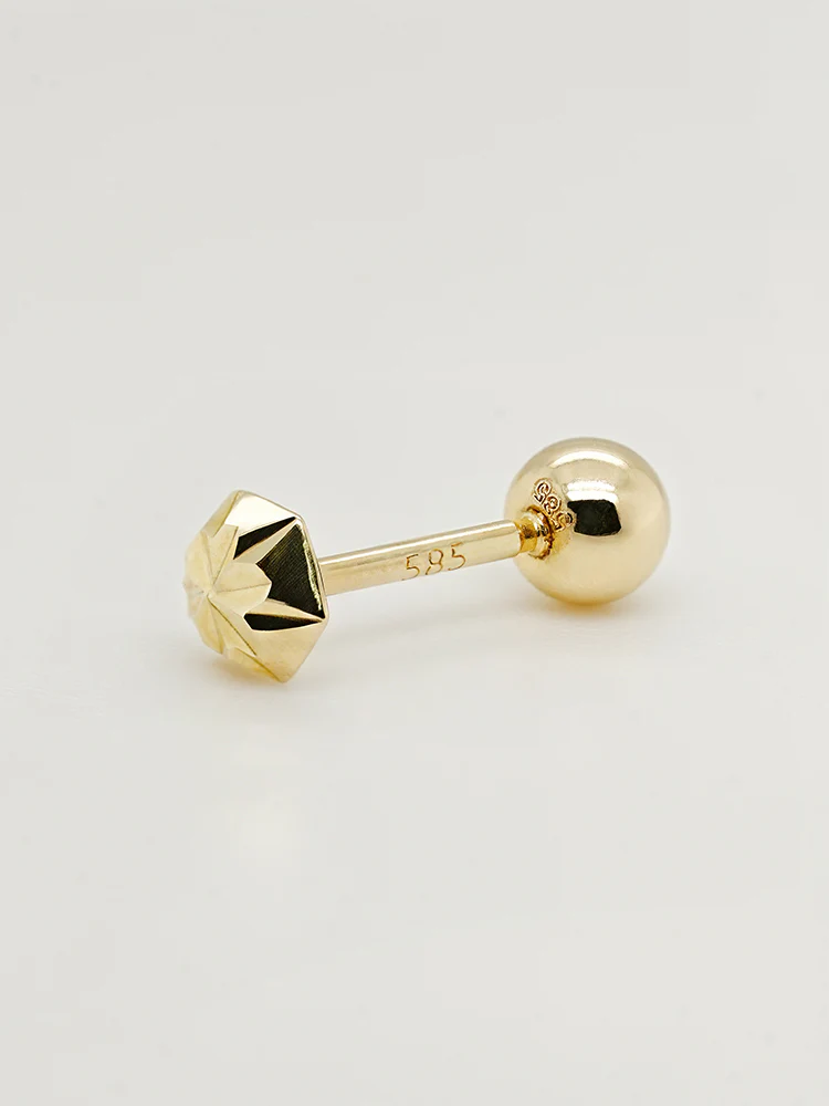 14K Solid Gold Shining Hexagonal Cutting Cartilage Earring 20G - Image 9