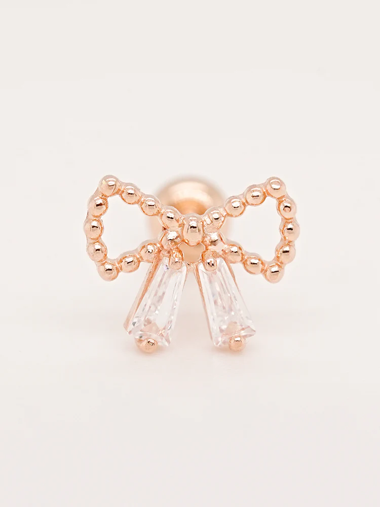 14K Solid Gold Shining Ribbon Knot Cartilage Earring 20G - Image 13