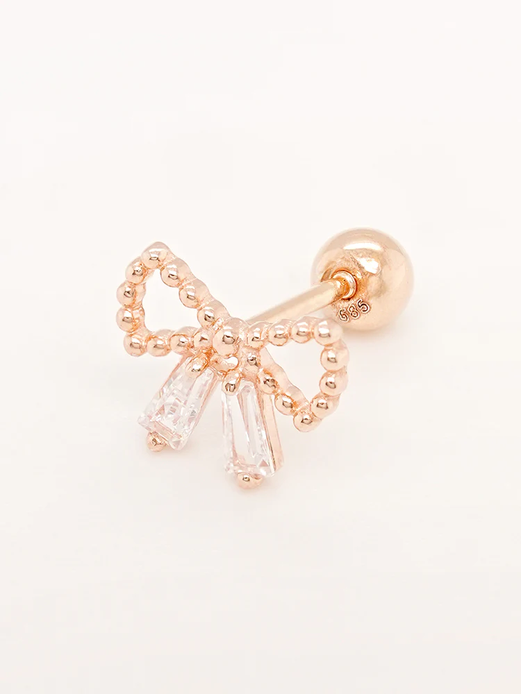 14K Solid Gold Shining Ribbon Knot Cartilage Earring 20G - Image 14