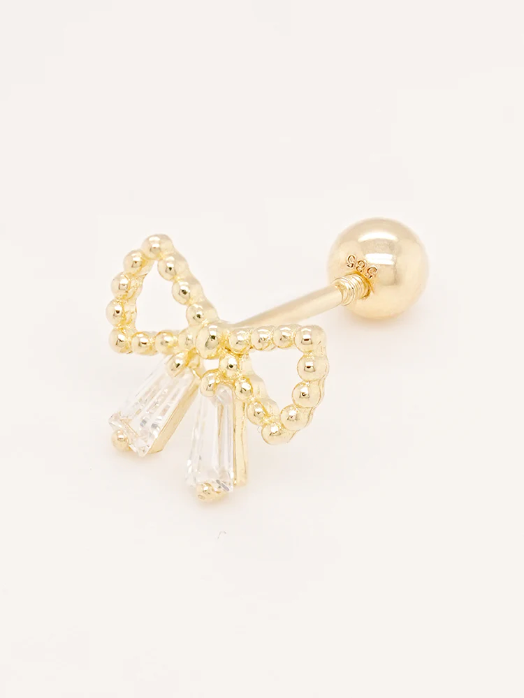 14K Solid Gold Shining Ribbon Knot Cartilage Earring 20G - Image 16