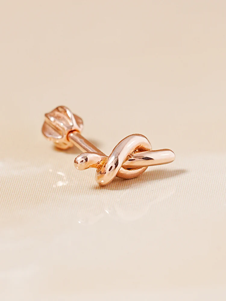 14K Solid Gold Simple Knot Point Cartilage Earring 18G16G