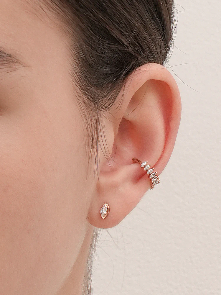 14K Solid Gold Snowflake Silhouette Crystal Cartilage Earring 18G16G - Image 4