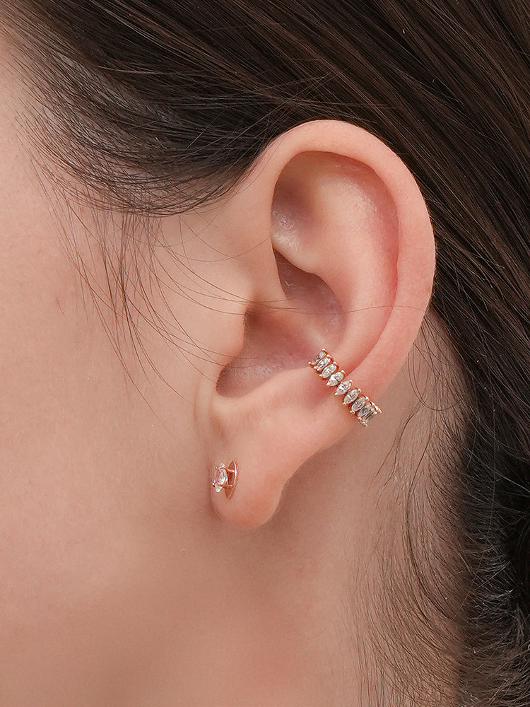 14K Solid Gold Snowflake Silhouette Crystal Cartilage Earring 18G16G - Image 6