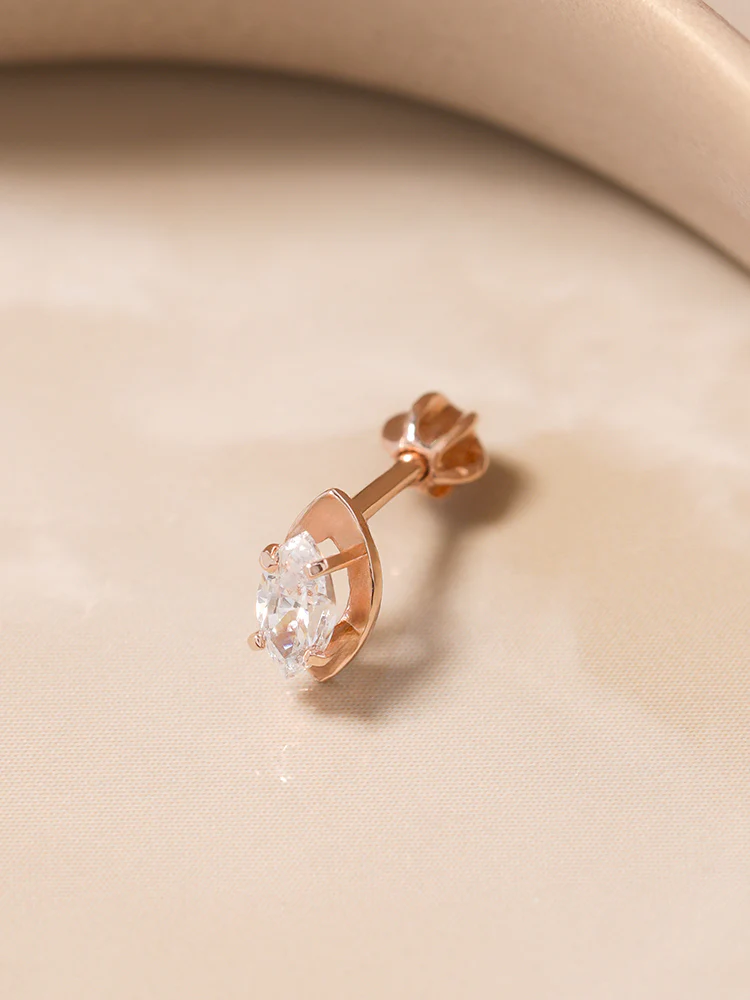 14K Solid Gold Snowflake Silhouette Crystal Cartilage Earring 18G16G - Image 7
