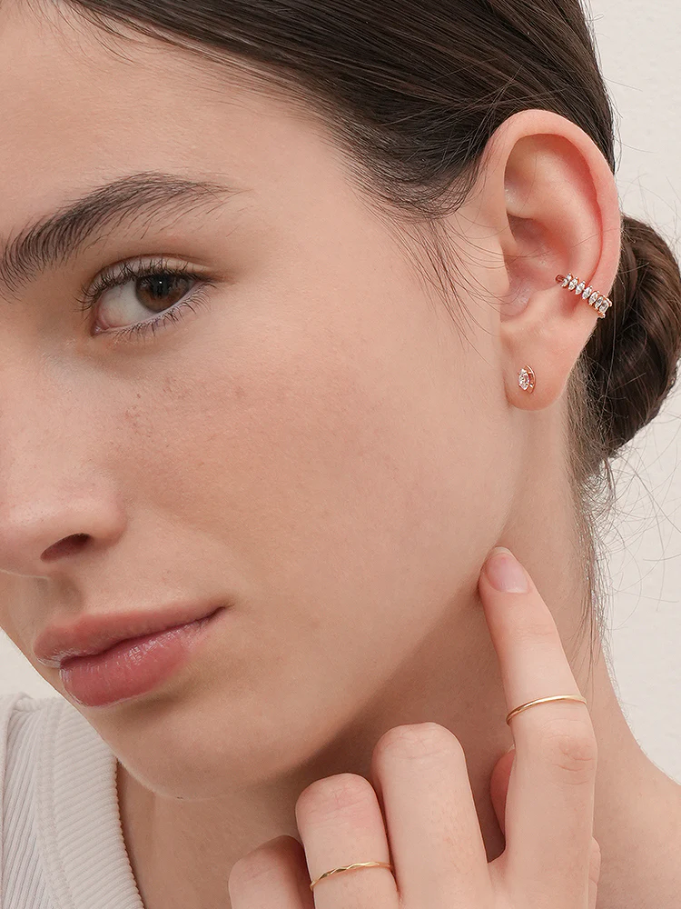 14K Solid Gold Snowflake Silhouette Crystal Cartilage Earring 18G16G - Image 8