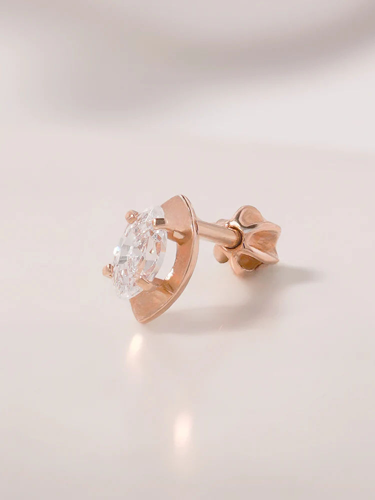 14K Solid Gold Snowflake Silhouette Crystal Cartilage Earring 18G16G - Image 9