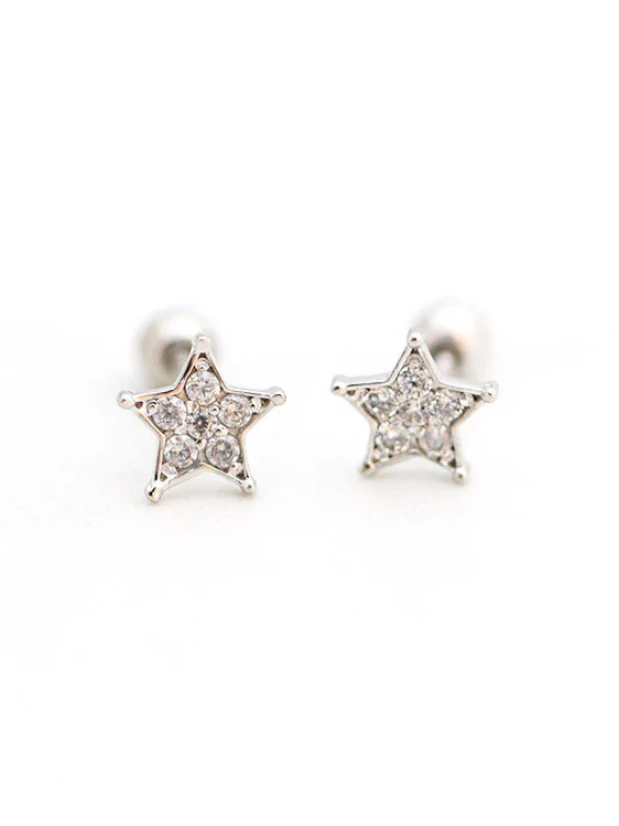 14K Gold Blue Star Cartilage Earring 18G16G - Image 2
