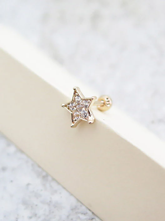 14K Gold Blue Star Cartilage Earring 18G16G - Image 5