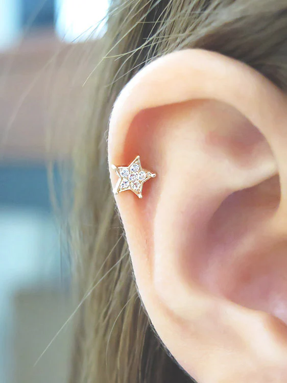 14K Gold Blue Star Cartilage Earring 18G16G - Image 7