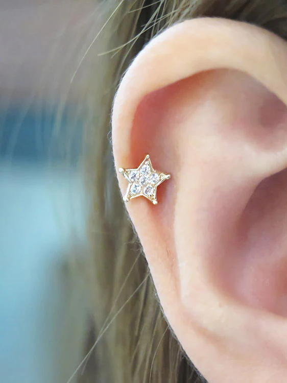 14K Gold Blue Star Cartilage Earring 18G16G - Image 8