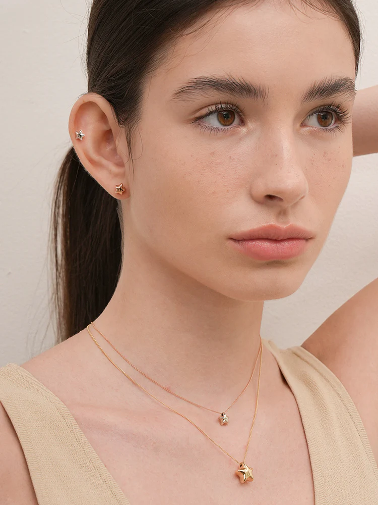 14K Solid Gold Star Golden Layer Cartilage Earring 18G - Image 13