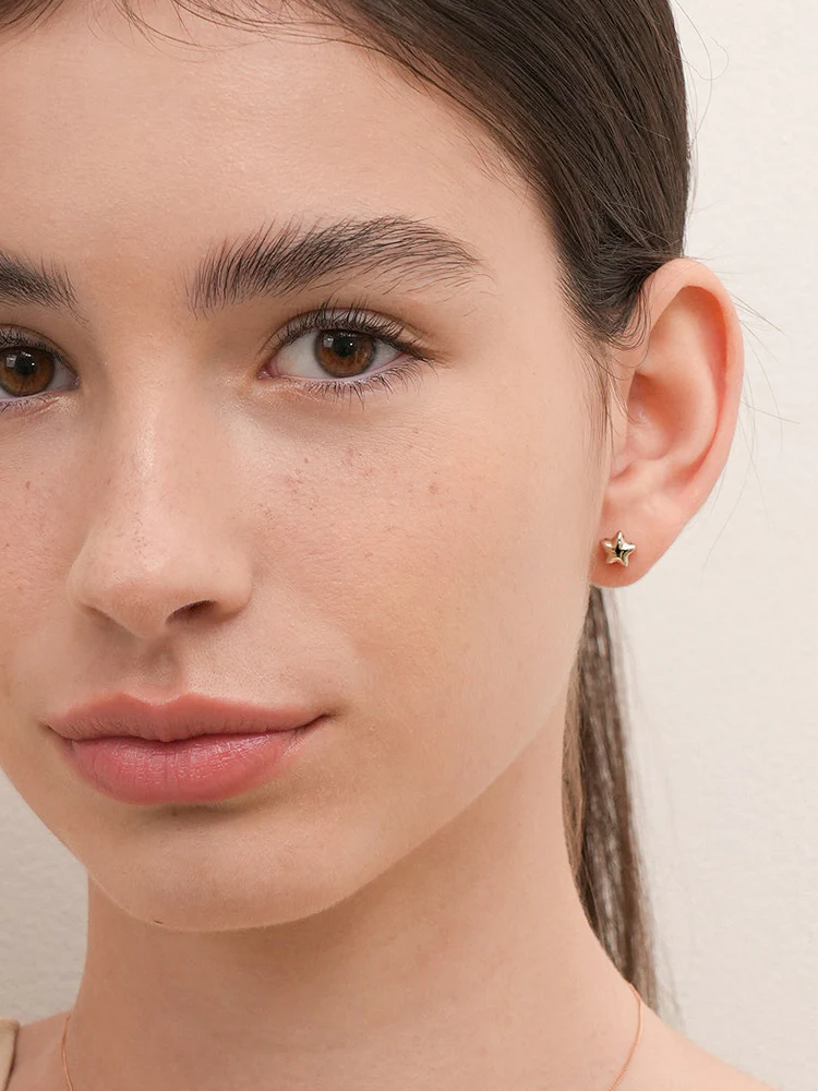 14K Solid Gold Star Golden Layer Cartilage Earring 18G - Image 2
