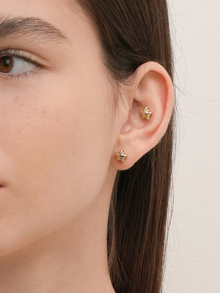 14K Solid Gold Star Golden Layer Cartilage Earring 18G - Image 4