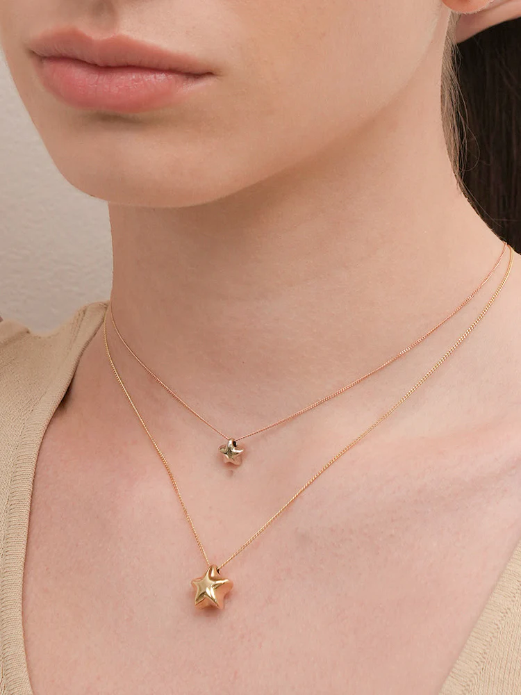14K Solid Gold Star Golden Layer Necklace - Image 6