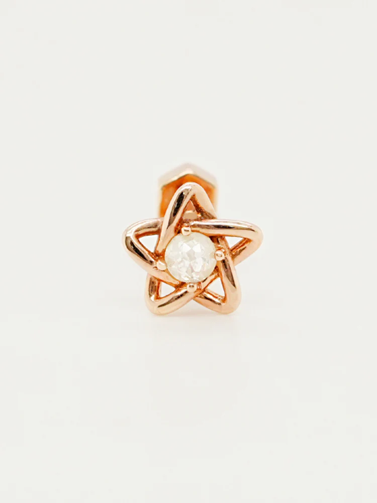 14K Solid Gold Star Line Rough Diamond Cartilage Earring 18G - Image 11