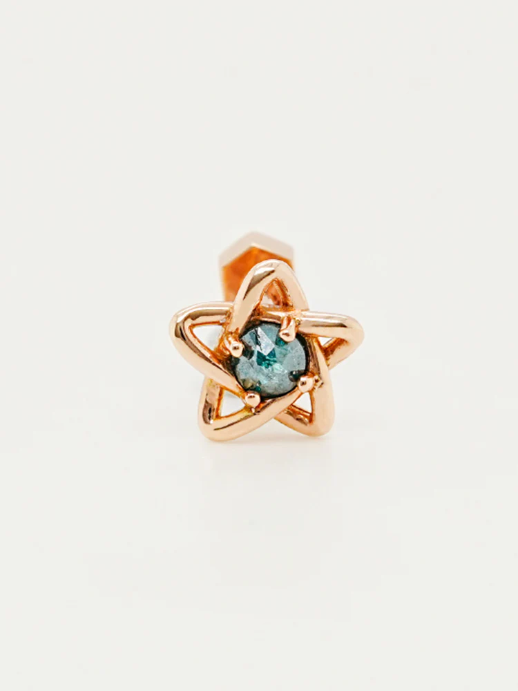 14K Solid Gold Star Line Rough Diamond Cartilage Earring 18G - Image 12