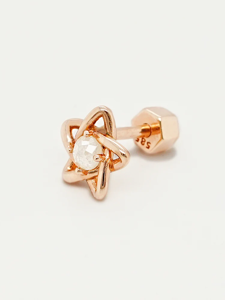 14K Solid Gold Star Line Rough Diamond Cartilage Earring 18G - Image 13