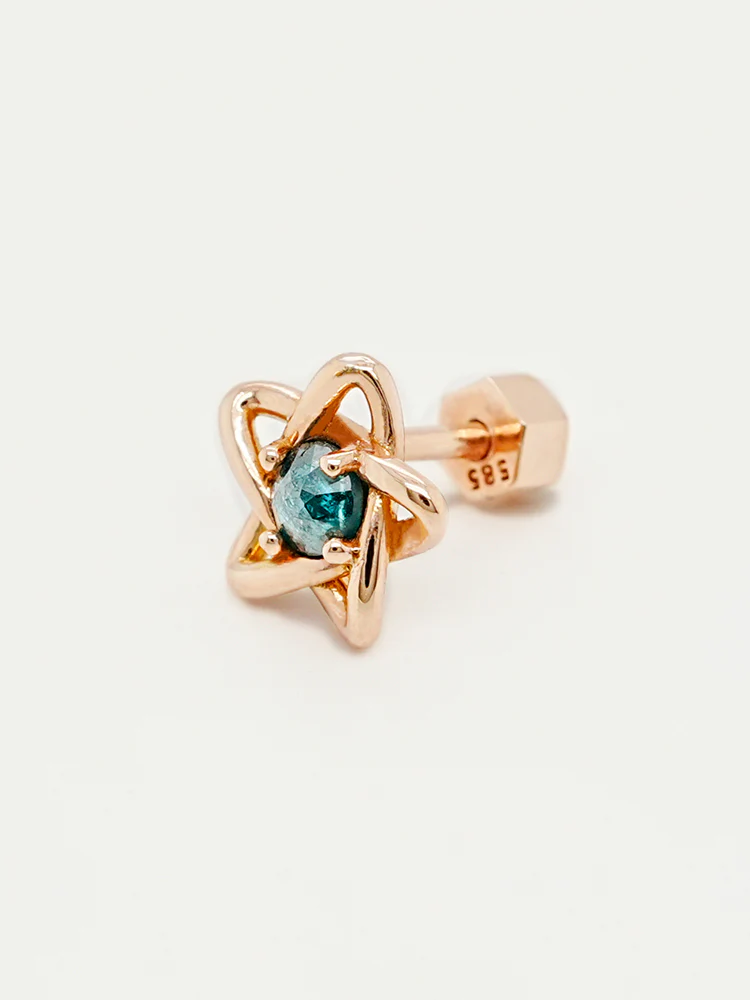 14K Solid Gold Star Line Rough Diamond Cartilage Earring 18G - Image 14