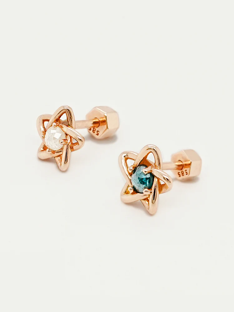14K Solid Gold Star Line Rough Diamond Cartilage Earring 18G - Image 15