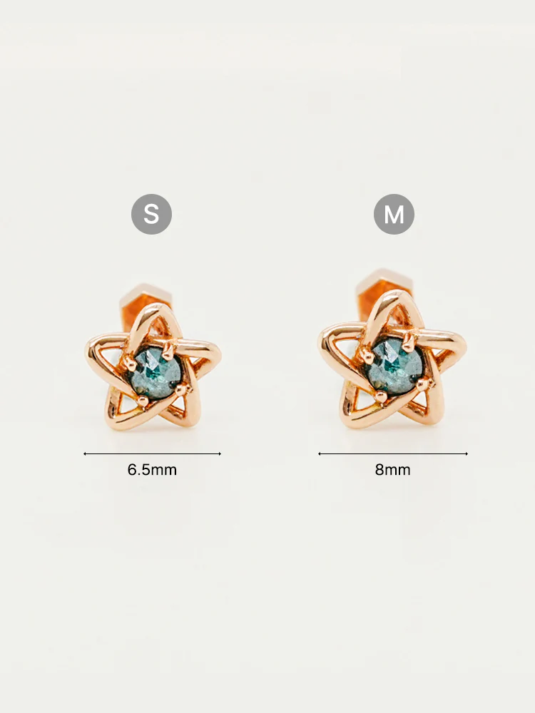 14K Solid Gold Star Line Rough Diamond Cartilage Earring 18G - Image 16