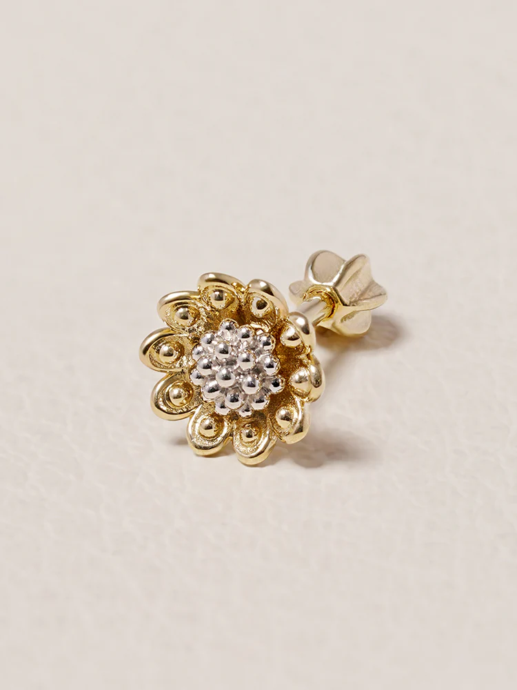 14K Solid Gold Sunflower Bloom Cartilage Earring 18G16G - Image 15