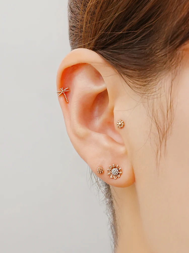 14K Solid Gold Sunflower Bloom Cartilage Earring 18G16G - Image 4