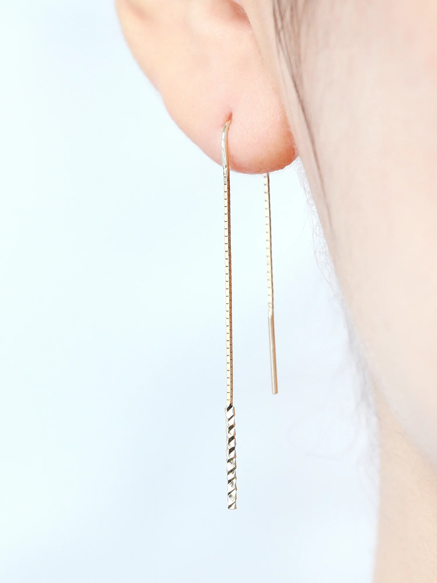 14K Gold Cutting Bar Threader Earring - Image 3