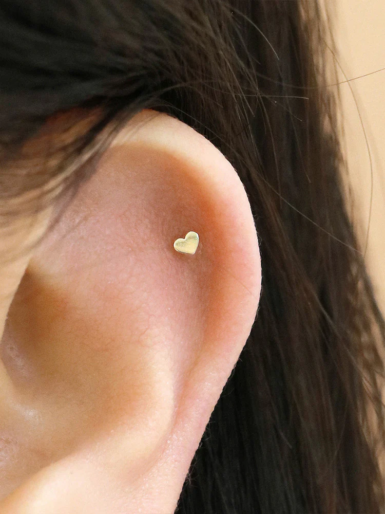14K Solid Gold Tiny Heart Star Moon Internally Threaded Labret Piercing 20G - Image 9