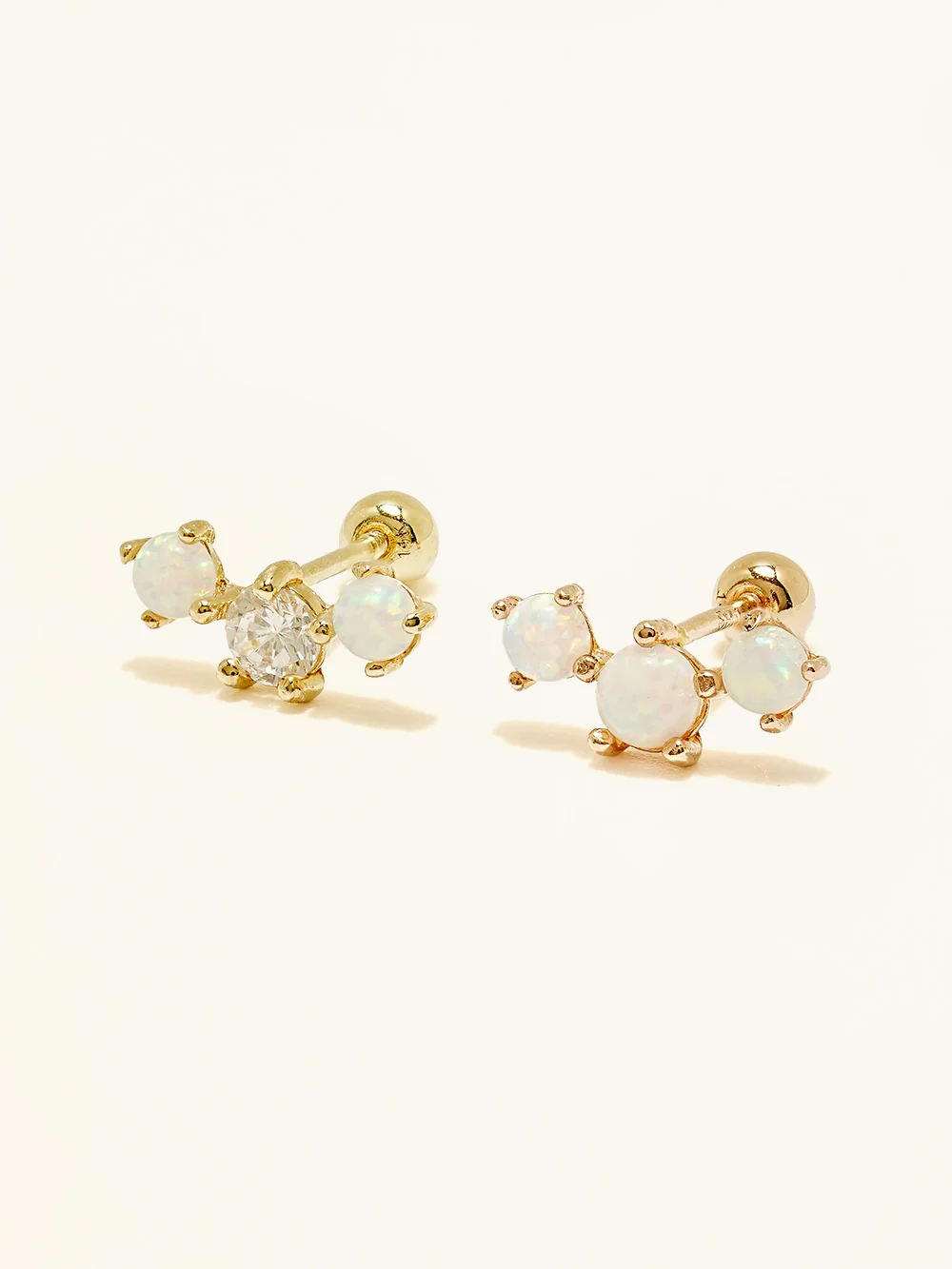 14K Solid Gold Triple Opal Cubic Cartilage Earring 20G18G16G