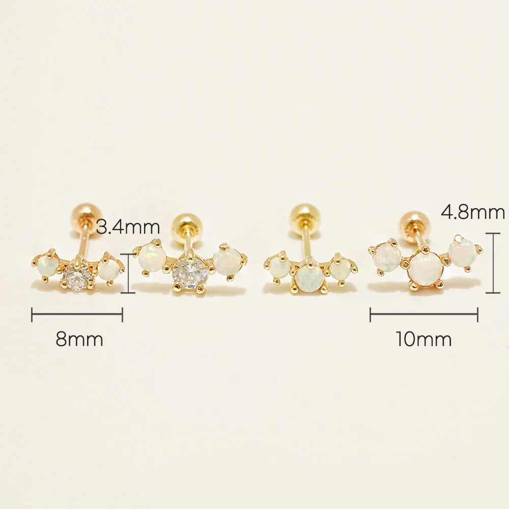 14K Solid Gold Triple Opal Cubic Cartilage Earring 20G18G16G - Image 11