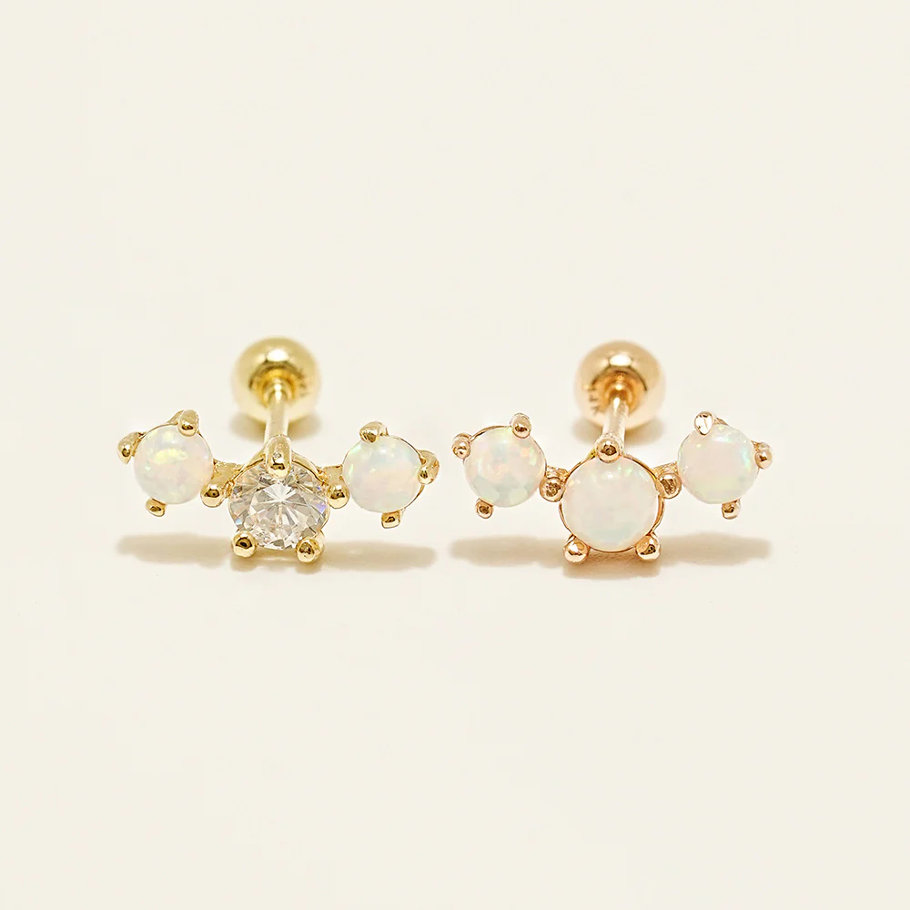 14K Solid Gold Triple Opal Cubic Cartilage Earring 20G18G16G - Image 12