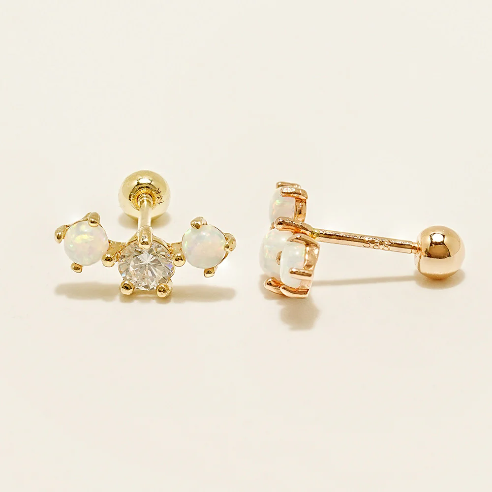 14K Solid Gold Triple Opal Cubic Cartilage Earring 20G18G16G - Image 13
