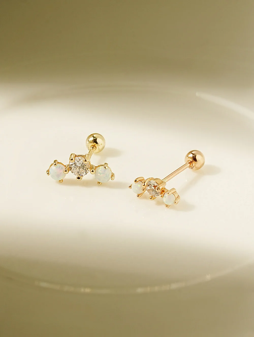14K Solid Gold Triple Opal Cubic Cartilage Earring 20G18G16G - Image 7