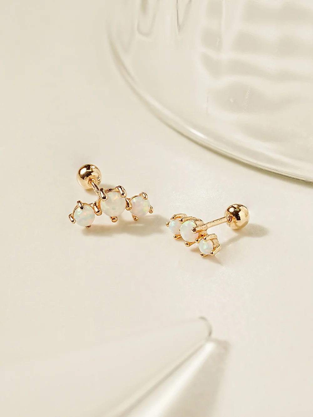 14K Solid Gold Triple Opal Cubic Cartilage Earring 20G18G16G - Image 9