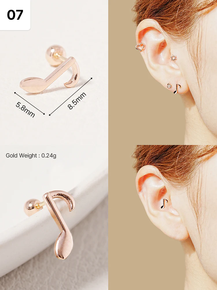 14K Solid Gold Wish Cartilage Earrings Collection 20G - Image 10