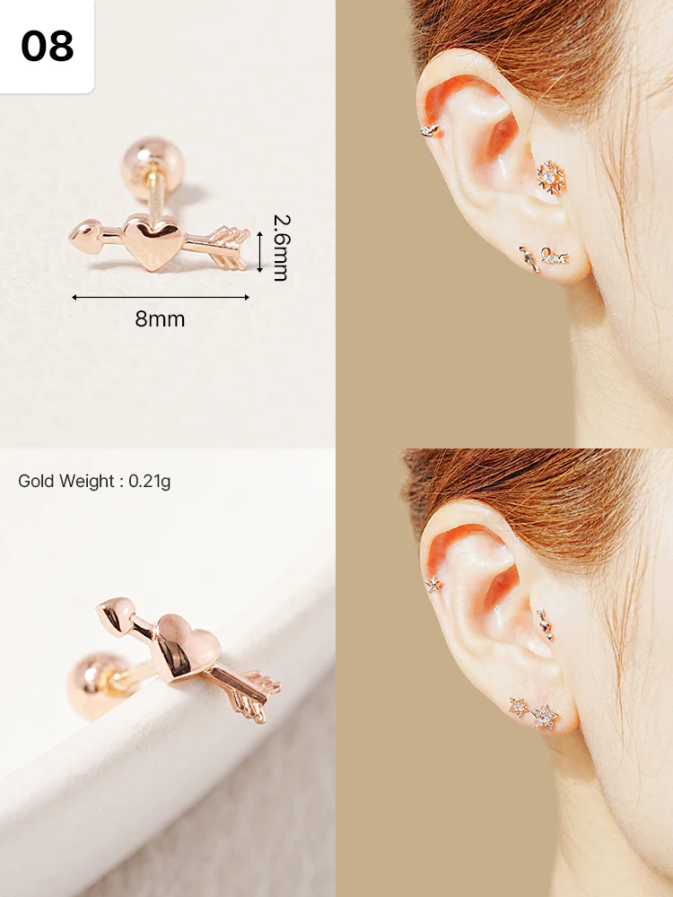 14K Solid Gold Wish Cartilage Earrings Collection 20G - Image 11