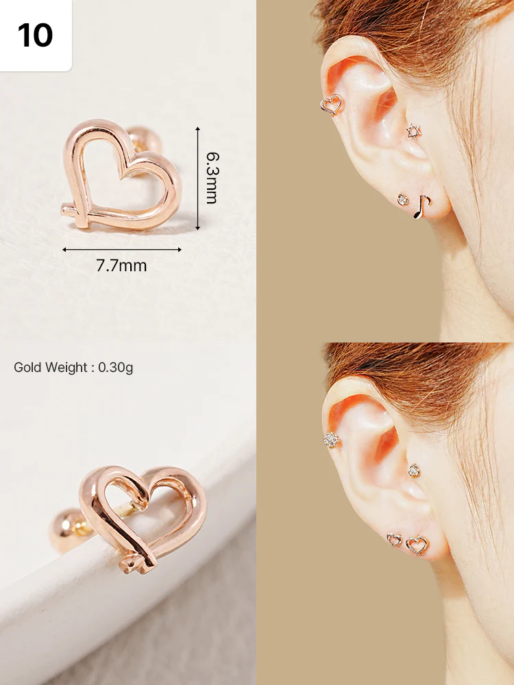 14K Solid Gold Wish Cartilage Earrings Collection 20G - Image 13