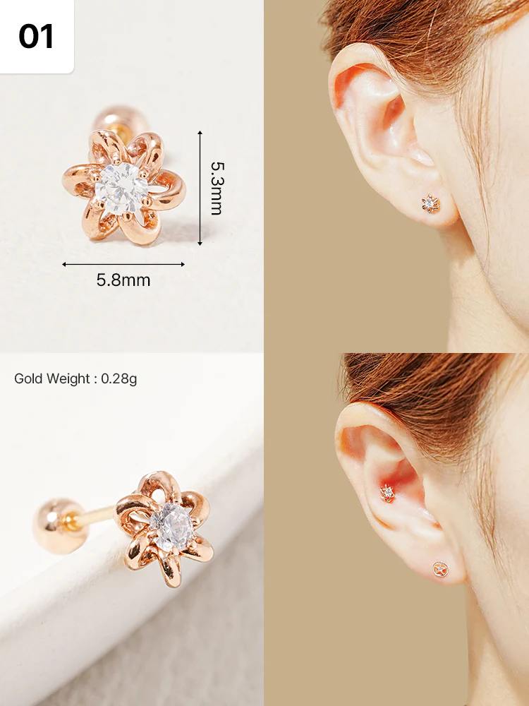 14K Solid Gold Wish Cartilage Earrings Collection 20G - Image 4