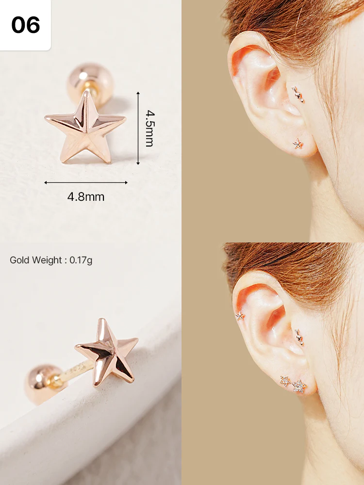 14K Solid Gold Wish Cartilage Earrings Collection 20G - Image 9