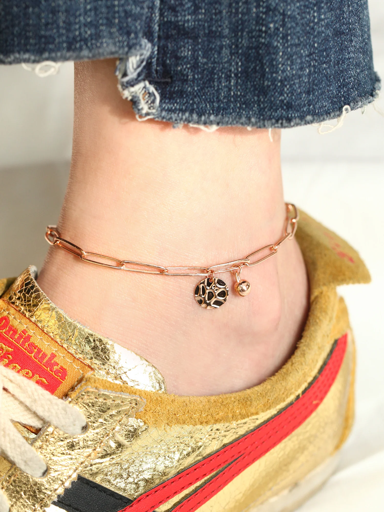 14K Gold Square Chain Coin Anklet