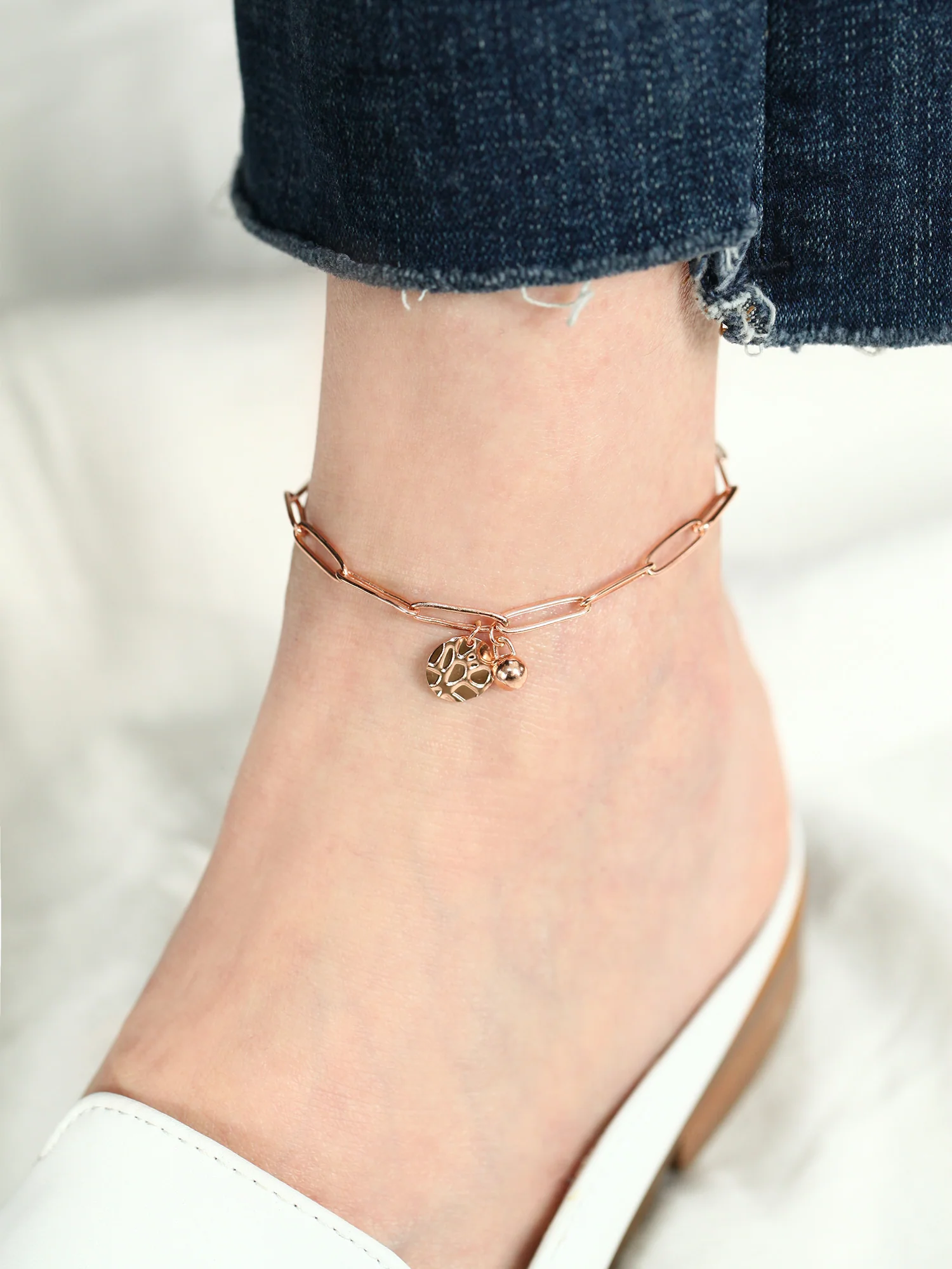 14K Gold Square Chain Coin Anklet - Image 5